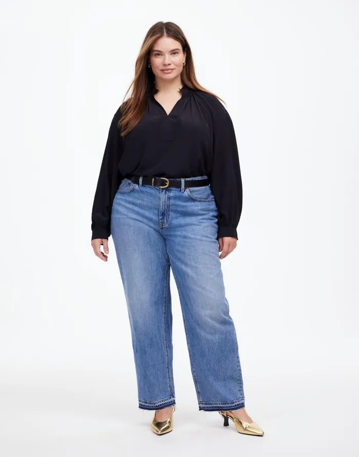 Tops and Shirts Women Madewell Plus Shirred LongSleeve Top In Silk True Black