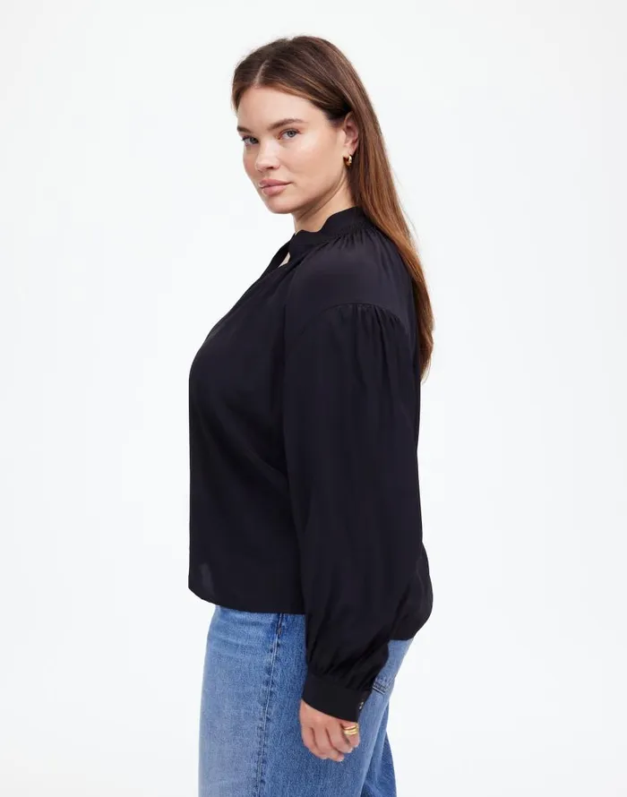 Tops and Shirts Women Madewell Plus Shirred LongSleeve Top In Silk True Black