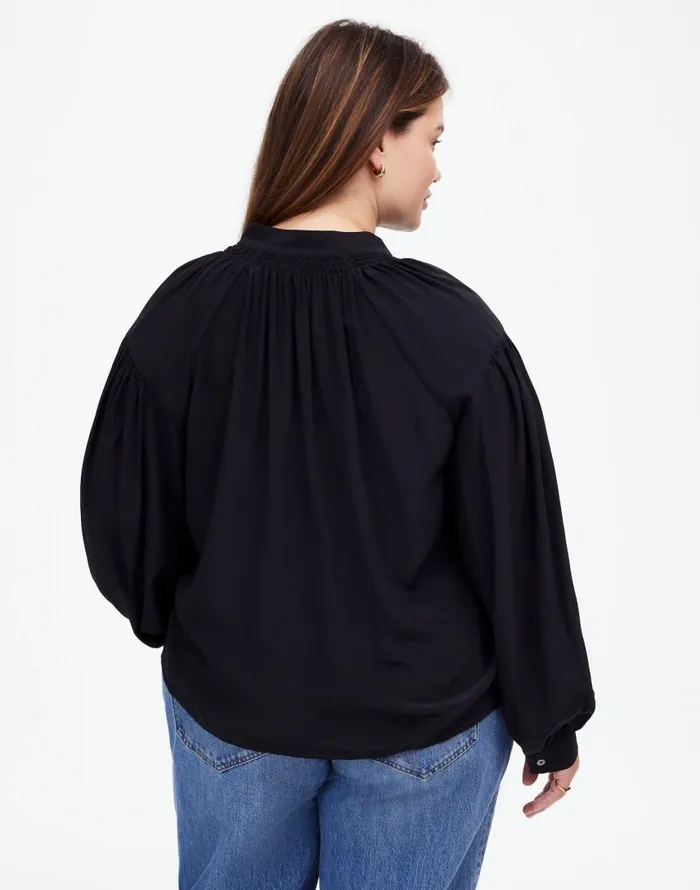Tops and Shirts Women Madewell Plus Shirred LongSleeve Top In Silk True Black