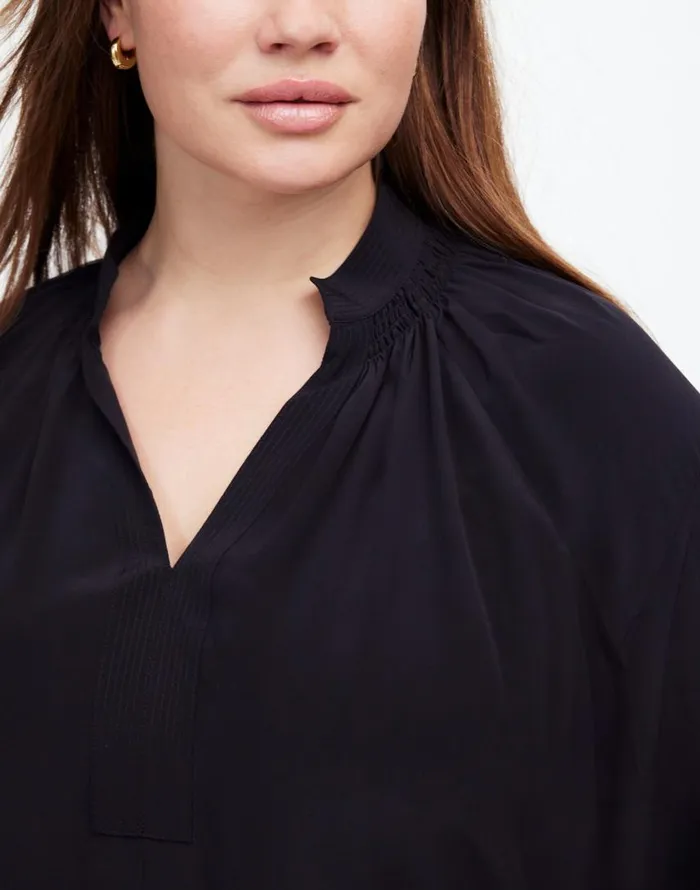 Tops and Shirts Women Madewell Plus Shirred LongSleeve Top In Silk True Black