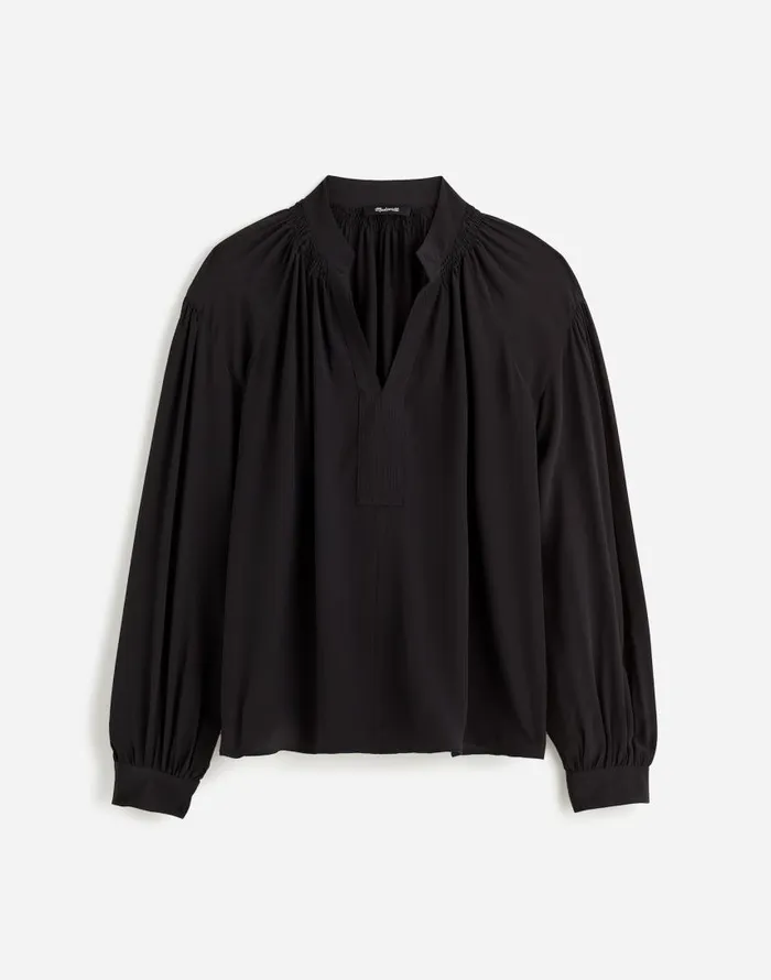 Tops and Shirts Women Madewell Plus Shirred LongSleeve Top In Silk True Black