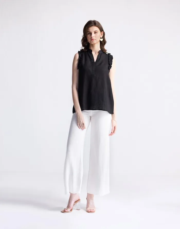 Tops and Shirts Women Madewell Reistor Sleeveless 100 Hemp Top With Ruffles In Black Black
