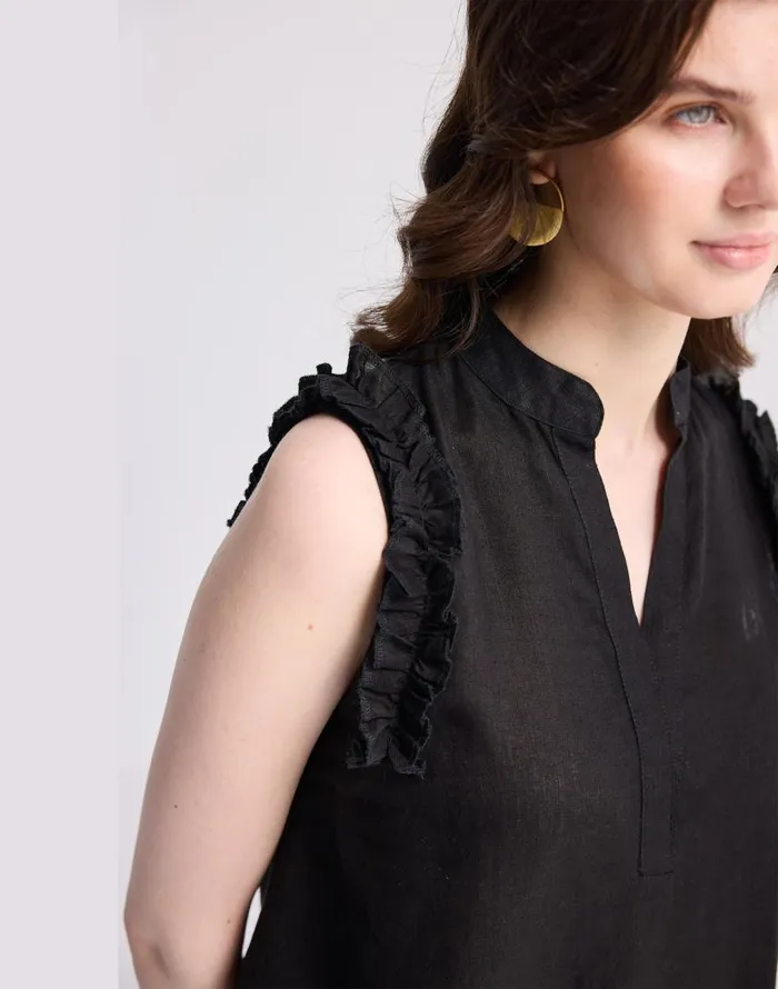 Tops and Shirts Women Madewell Reistor Sleeveless 100 Hemp Top With Ruffles In Black Black