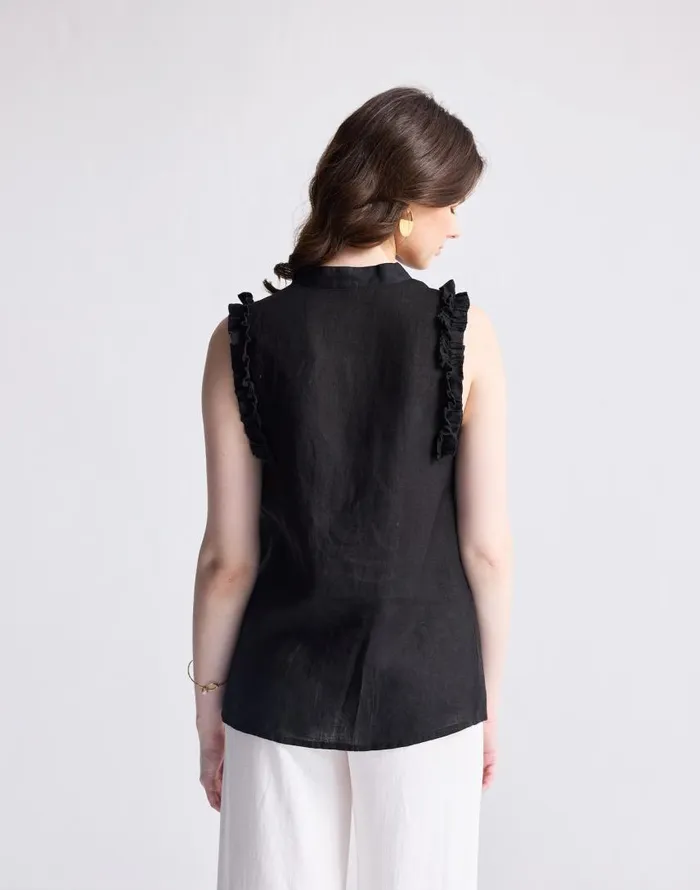 Tops and Shirts Women Madewell Reistor Sleeveless 100 Hemp Top With Ruffles In Black Black