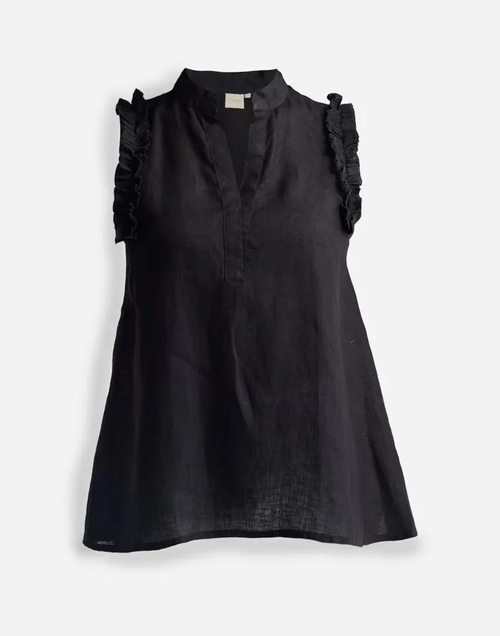 Tops and Shirts Women Madewell Reistor Sleeveless 100 Hemp Top With Ruffles In Black Black