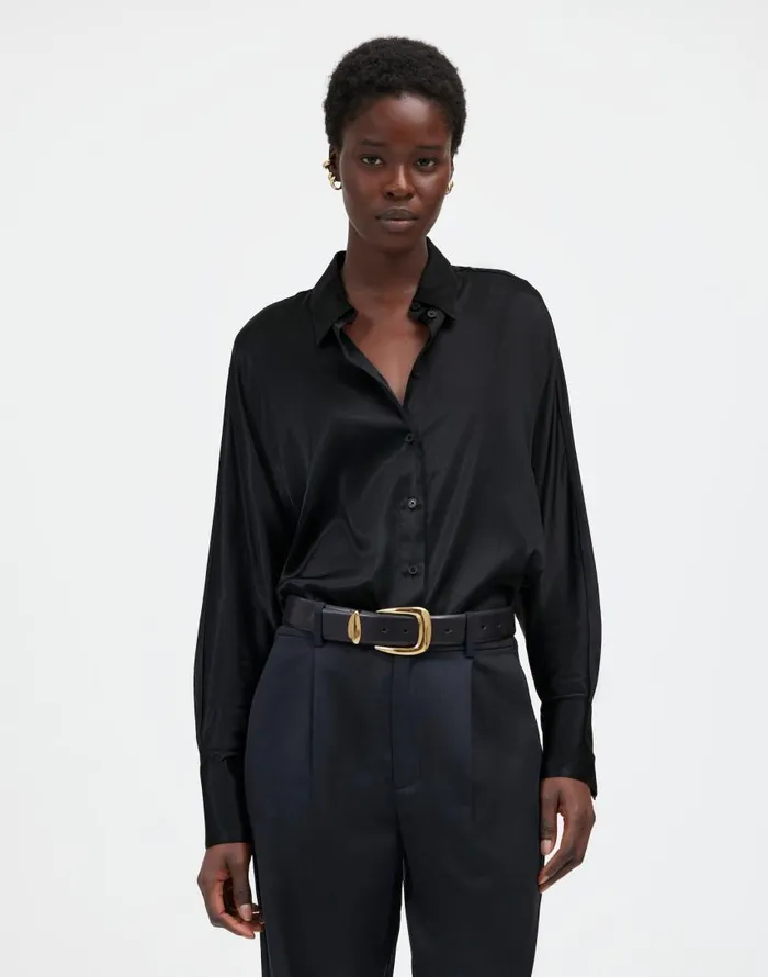Tops and Shirts Women Madewell Relaxed Dolman ButtonUp Shirt In Satin True Black Tops and Shirts Women Madewell Relaxed Dolman ButtonUp Shirt In Satin True Black