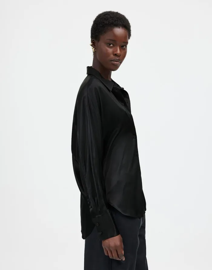 Tops and Shirts Women Madewell Relaxed Dolman ButtonUp Shirt In Satin True Black