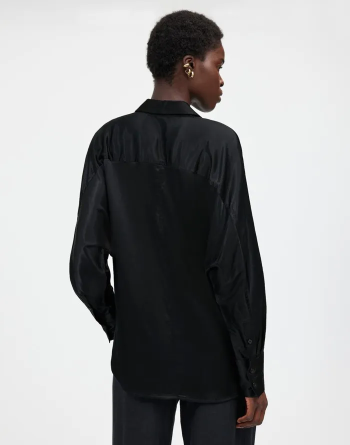 Tops and Shirts Women Madewell Relaxed Dolman ButtonUp Shirt In Satin True Black