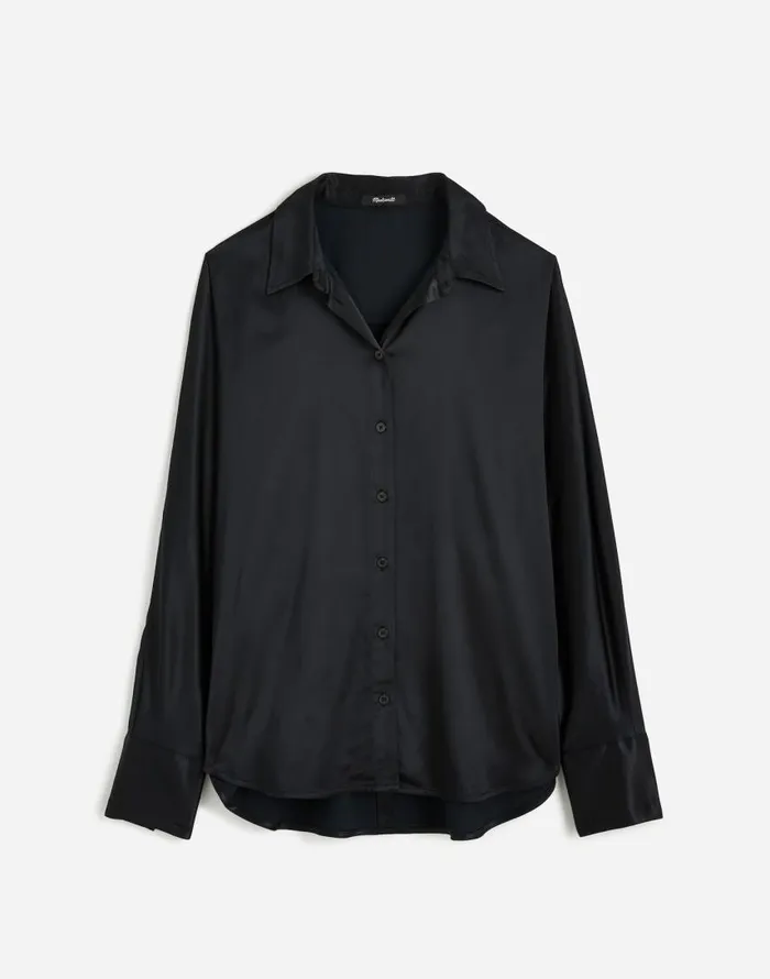 Tops and Shirts Women Madewell Relaxed Dolman ButtonUp Shirt In Satin True Black