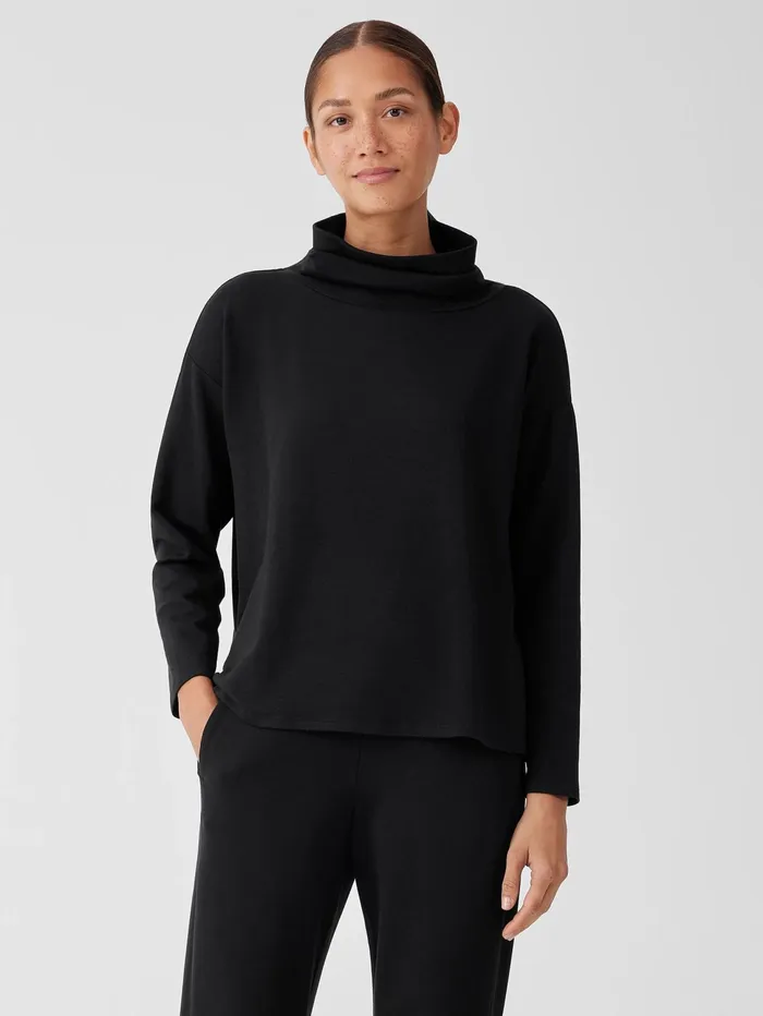Tops and Tees Women Eileen Fisher Cozy Brushed Terry Hug Funnel Neck Top Black Tops and Tees Women Eileen Fisher Cozy Brushed Terry Hug Funnel Neck Top Black