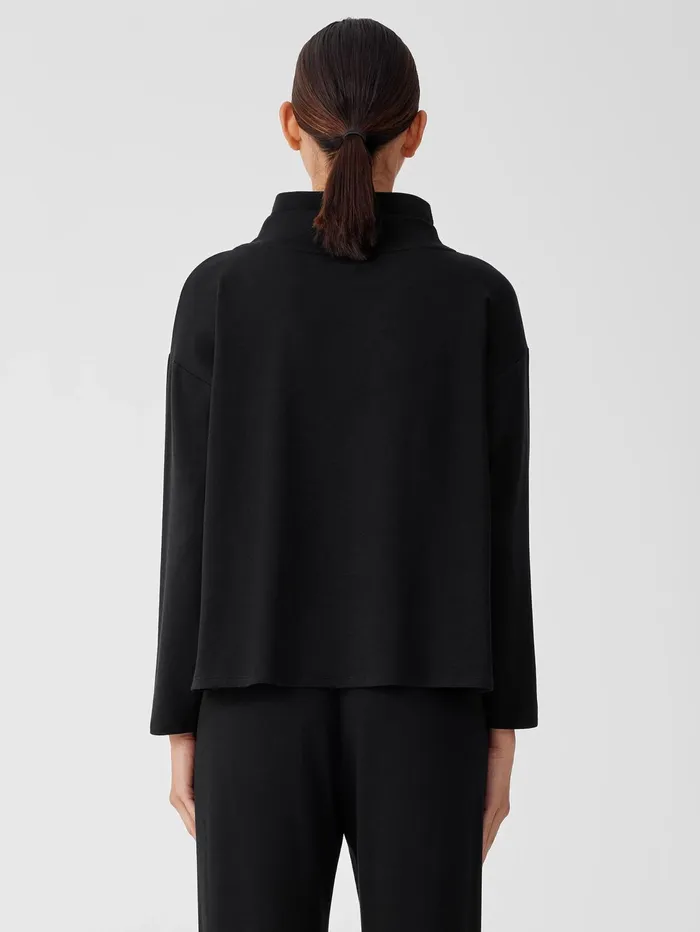 Tops and Tees Women Eileen Fisher Cozy Brushed Terry Hug Funnel Neck Top Black