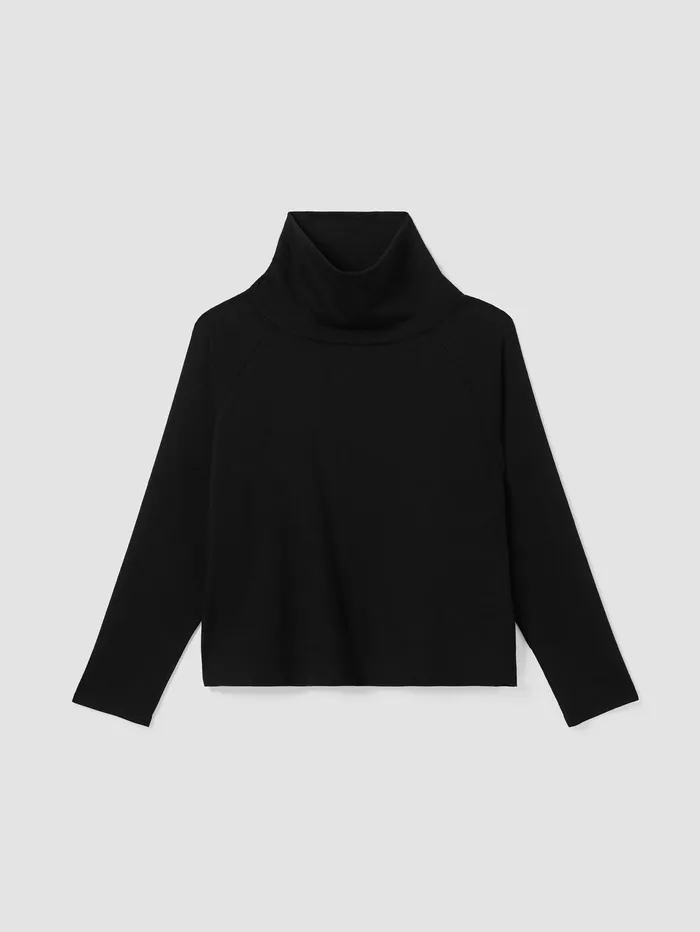 Tops and Tees Women Eileen Fisher Cozy Brushed Terry Hug Funnel Neck Top Black