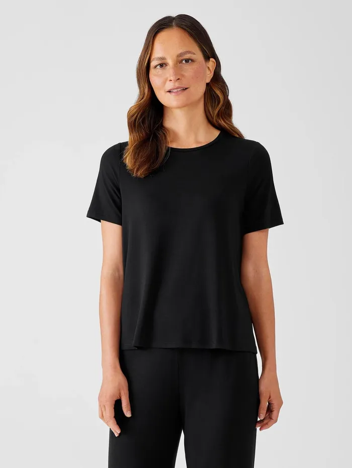 Tops and Tees Women Eileen Fisher Fine Jersey Crew Neck Tee Black