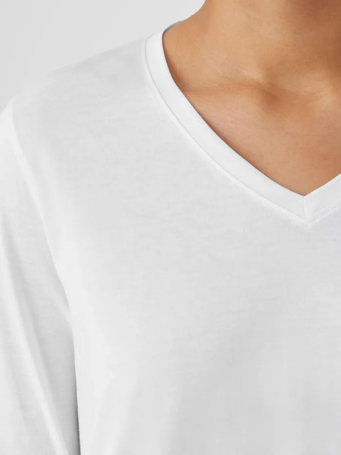 Tops and Tees Women Eileen Fisher Organic Pima Cotton Jersey VNeck Top White