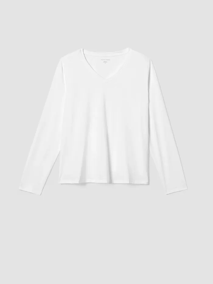 Tops and Tees Women Eileen Fisher Organic Pima Cotton Jersey VNeck Top White