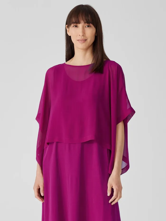Tops and Tees Women Eileen Fisher Sheer Silk Georgette Poncho Rhapsody