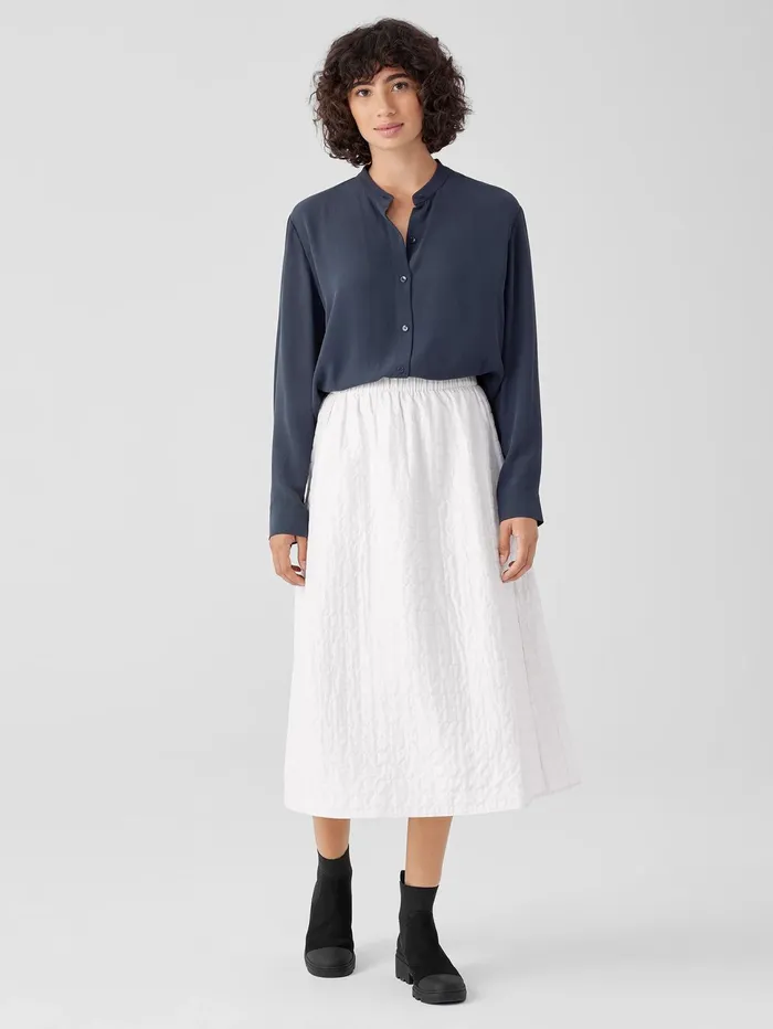 Tops and Tees Women Eileen Fisher Silk Georgette Crepe Band Collar Shirt Ocean