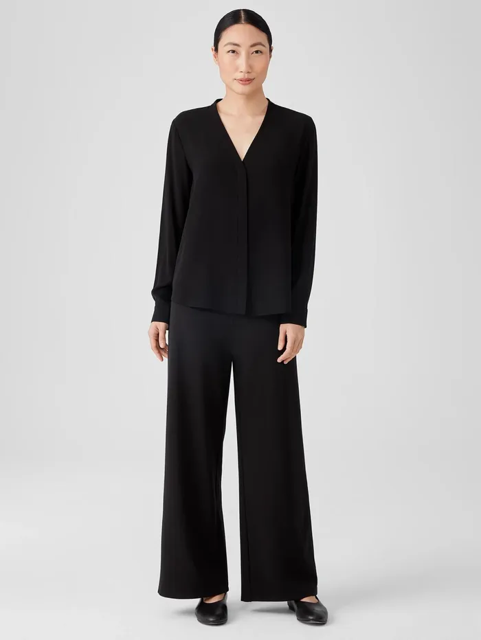 Tops and Tees Women Eileen Fisher Silk Georgette Crepe VNeck Shirt Black