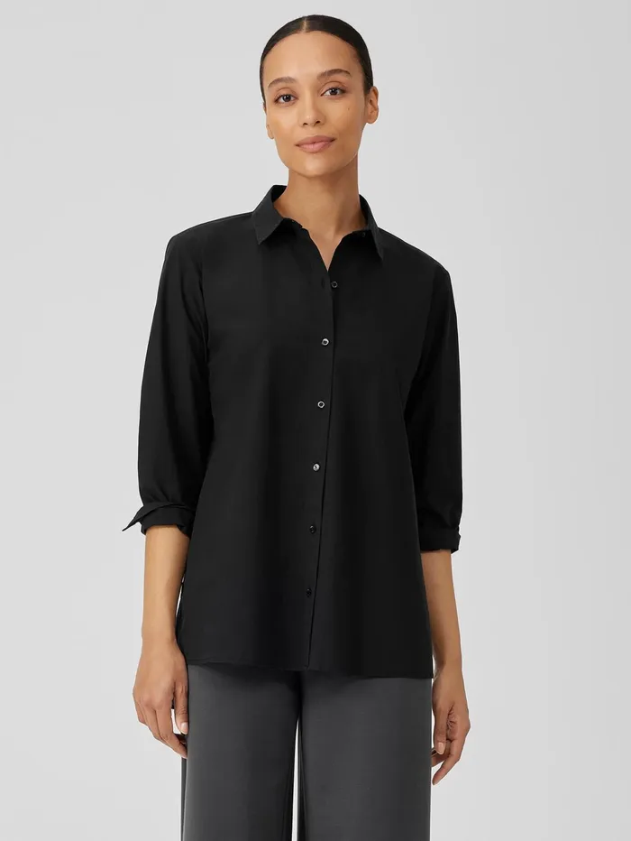 Tops and Tees Women Eileen Fisher Washed Organic Cotton Poplin Shirt Black