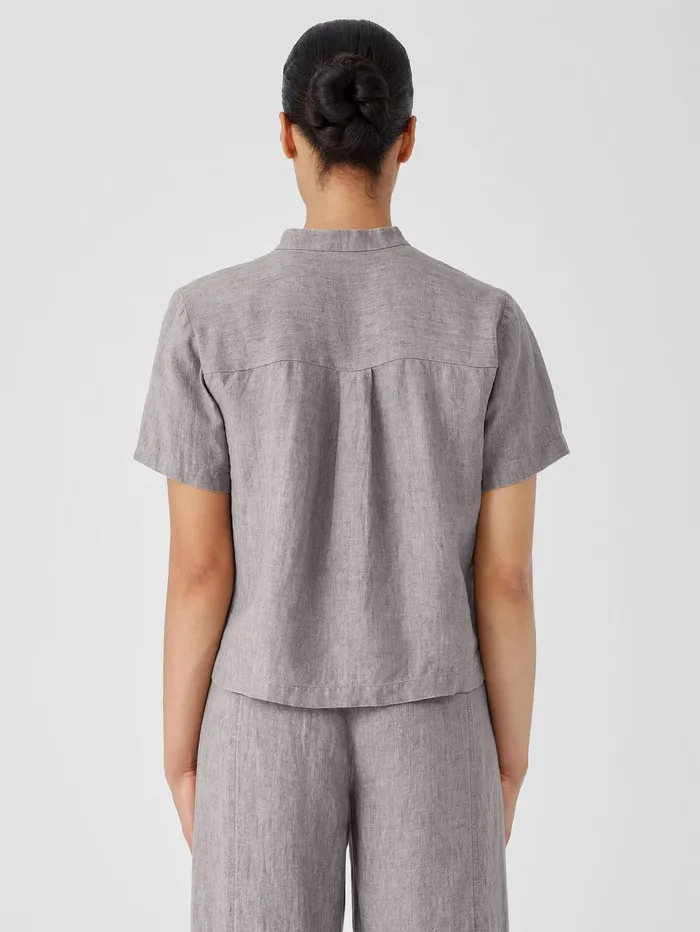 Tops and Tees Women Eileen Fisher Washed Organic Linen Dlav Band Collar Shirt Stone