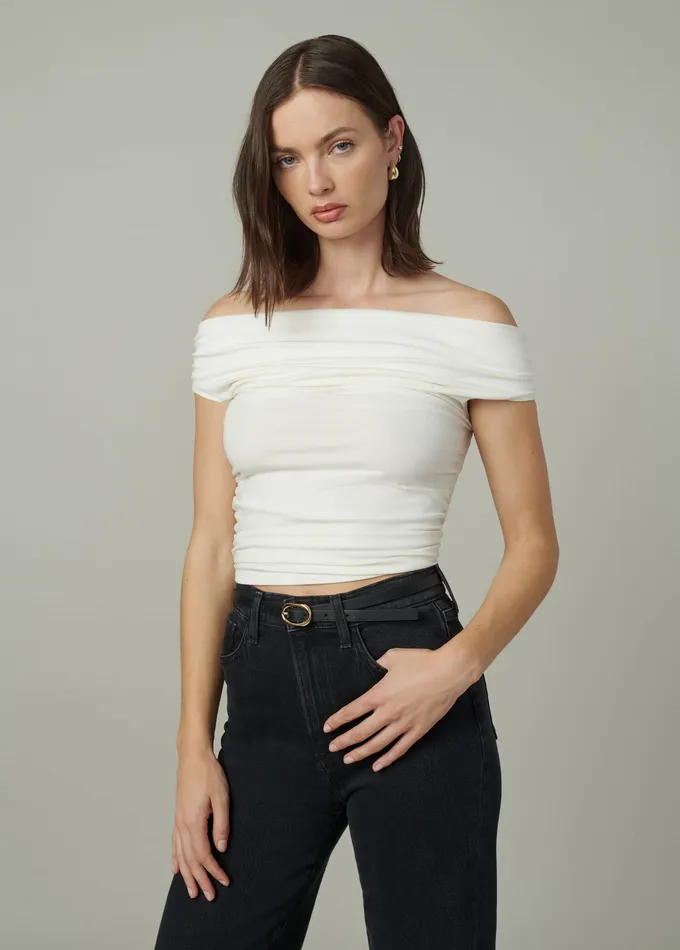 Tops Joe8217s Jeans Women THE MIA SLEEVELESS OFF THE SHOULDER TOP Ecru