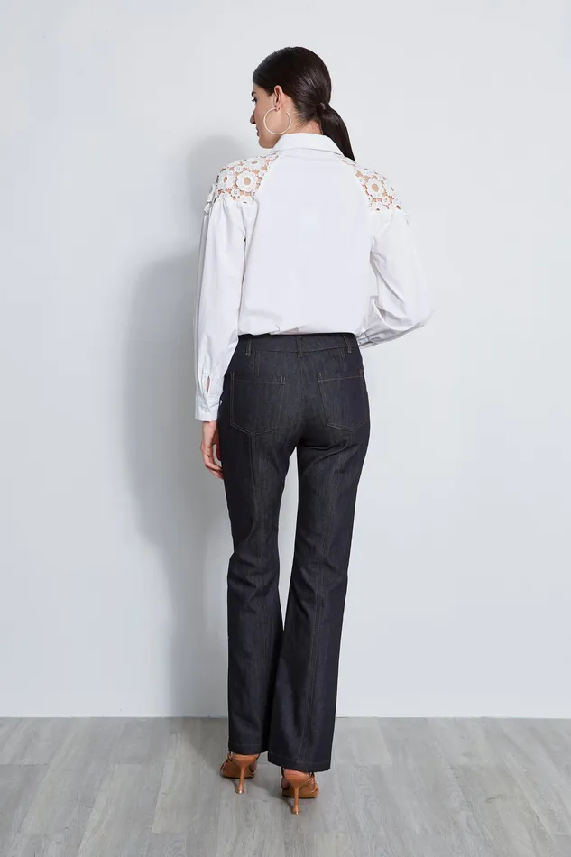 Tops Women Elie Tahari Cotton Lace Sleeve Button Down Shirt Sky White