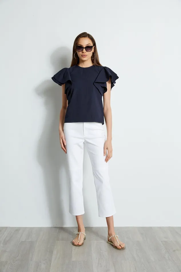 Tops Women Elie Tahari Tiered Flutter Sleeve Cotton Shirt PEACOAT