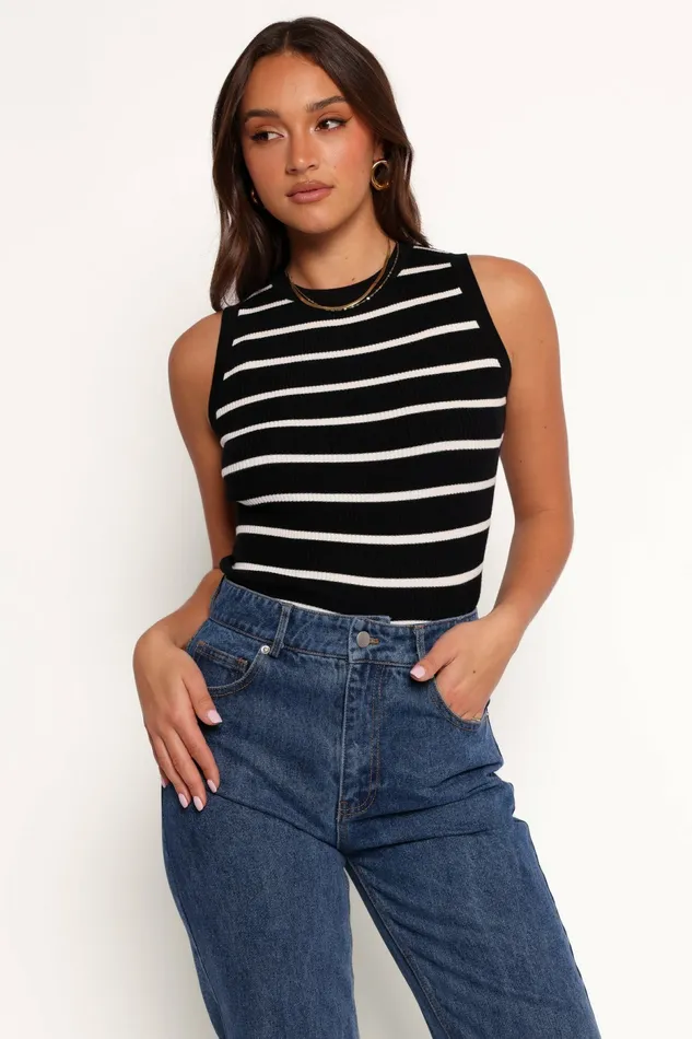 Tops Women Margot Knit Top Black Stripe Petal and Pup