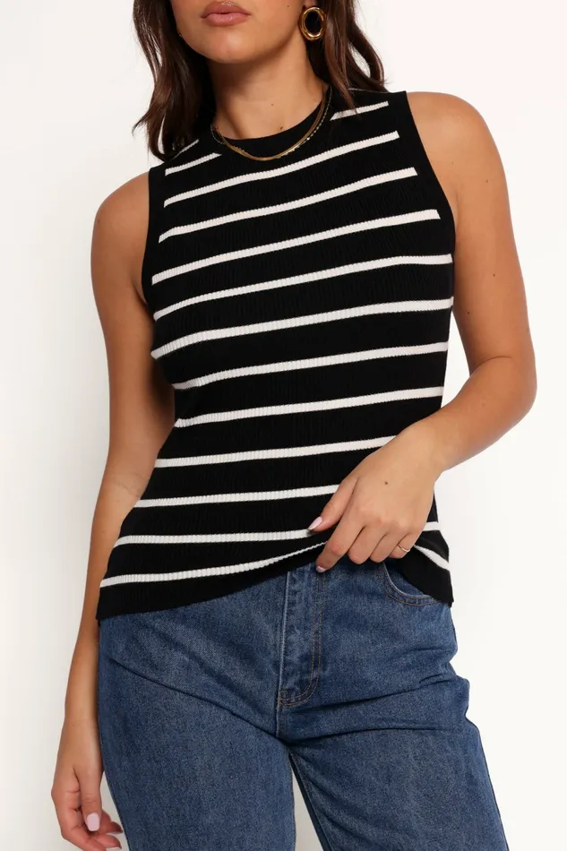 Tops Women Margot Knit Top Black Stripe Petal and Pup