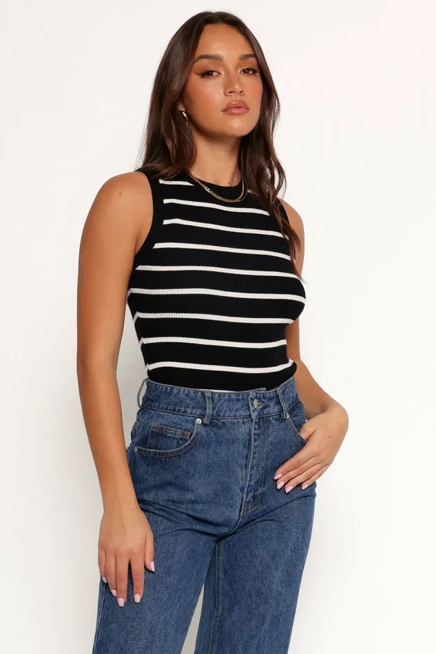 Tops Women Margot Knit Top Black Stripe Petal and Pup
