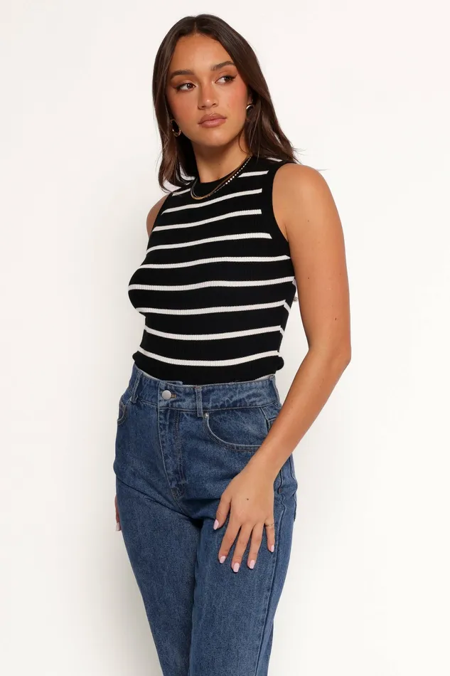 Tops Women Margot Knit Top Black Stripe Petal and Pup