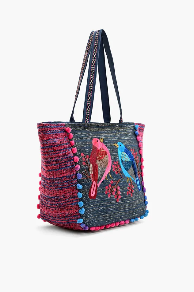 Totes America and Beyond Women Embellished Shopper Tote Birds