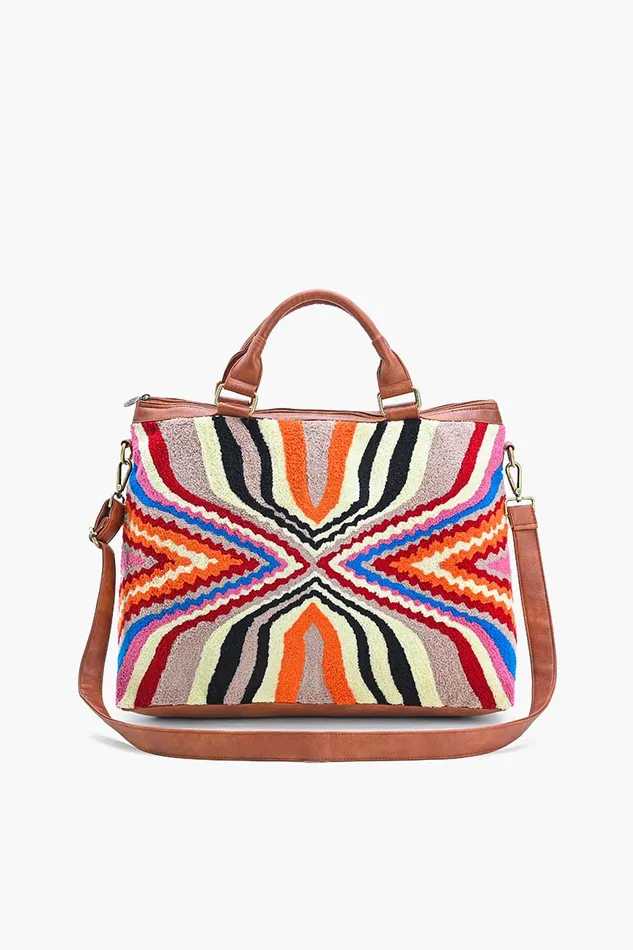 Totes America and Beyond Women Mexican Illusion Hand Tufted Weekender Bag