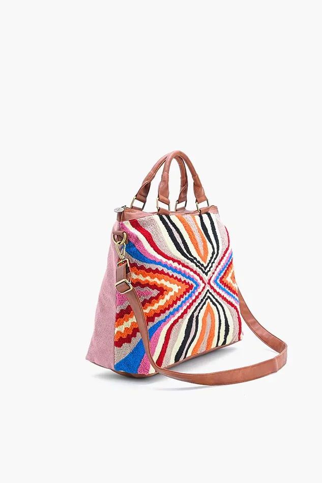 Totes America and Beyond Women Mexican Illusion Hand Tufted Weekender Bag