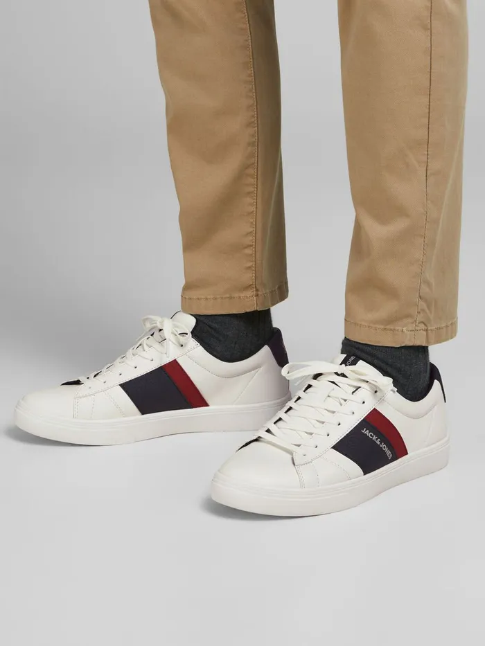 Trainers JACK and JONES Mens CONTRAST COLOUR FAUX LEATHER SNEAKERS White Bright White Gift 4 You Trainers JACK and JONES Mens CONTRAST COLOUR FAUX LEATHER SNEAKERS White Bright White Gift 4 You