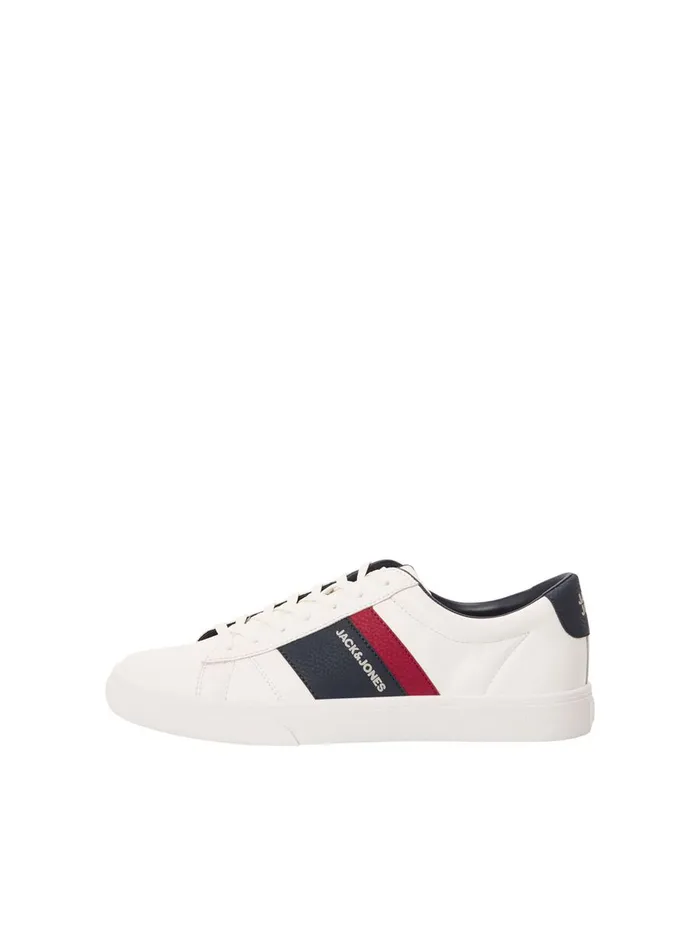 Trainers JACK and JONES Mens CONTRAST COLOUR FAUX LEATHER SNEAKERS White Bright White Gift 4 You