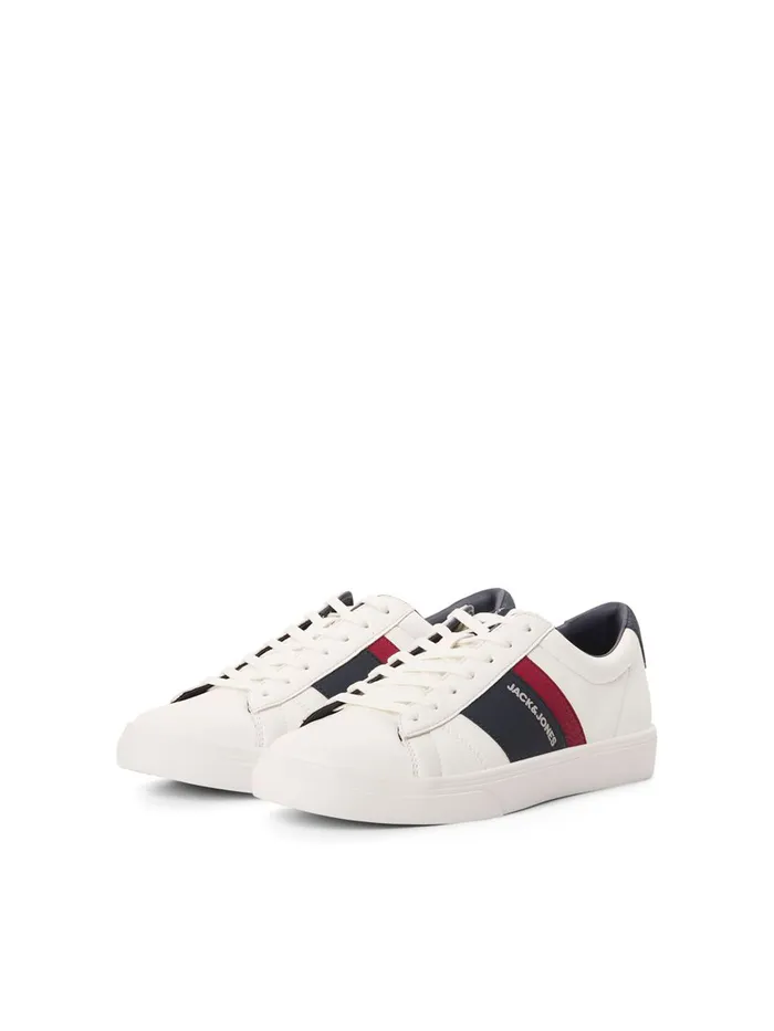 Trainers JACK and JONES Mens CONTRAST COLOUR FAUX LEATHER SNEAKERS White Bright White Gift 4 You