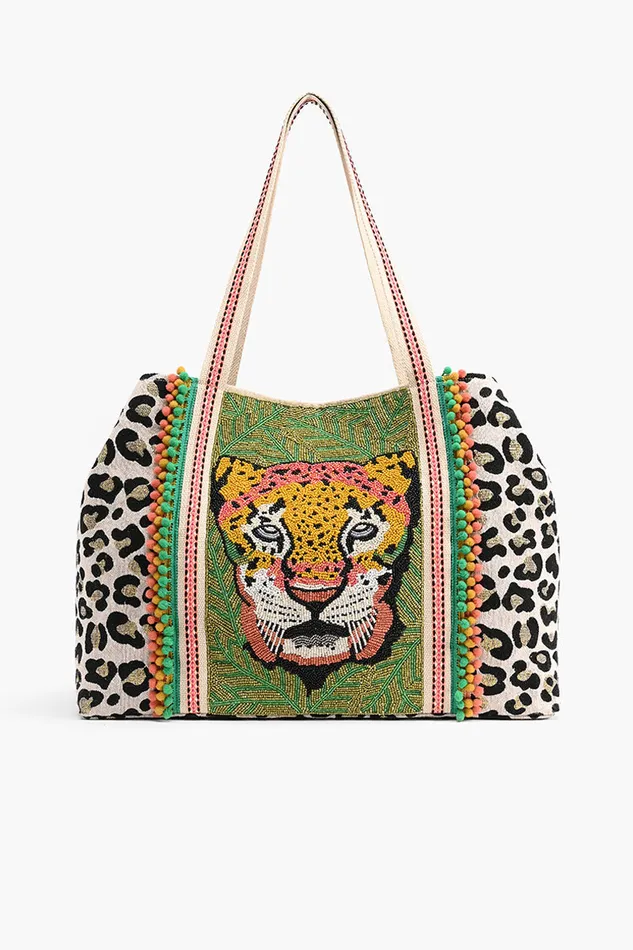 Travel and Beach Bags Forestry Leopard Embellished Tote America and Beyond Women Travel and Beach Bags Forestry Leopard Embellished Tote America and Beyond Women