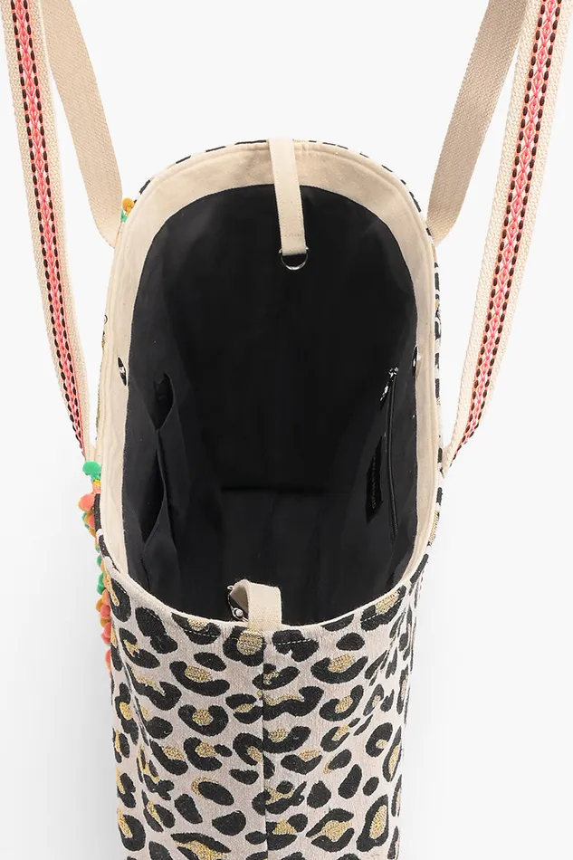 Travel and Beach Bags Forestry Leopard Embellished Tote America and Beyond Women