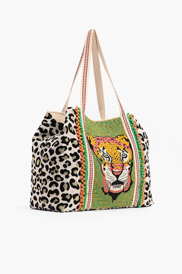 Travel and Beach Bags Forestry Leopard Embellished Tote America and Beyond Women