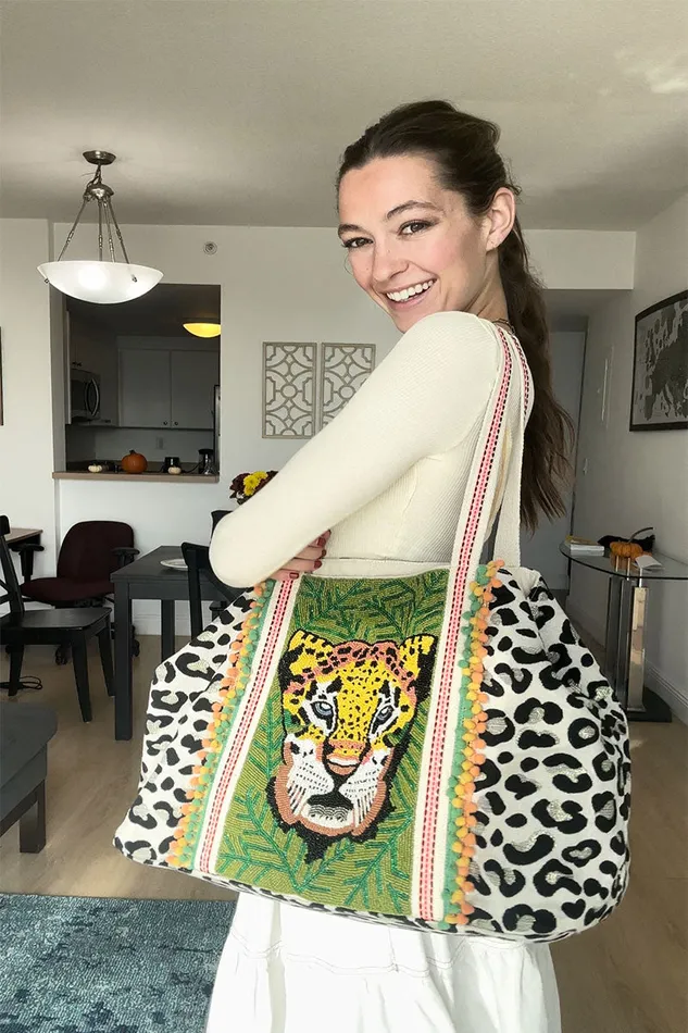 Travel and Beach Bags Forestry Leopard Embellished Tote America and Beyond Women