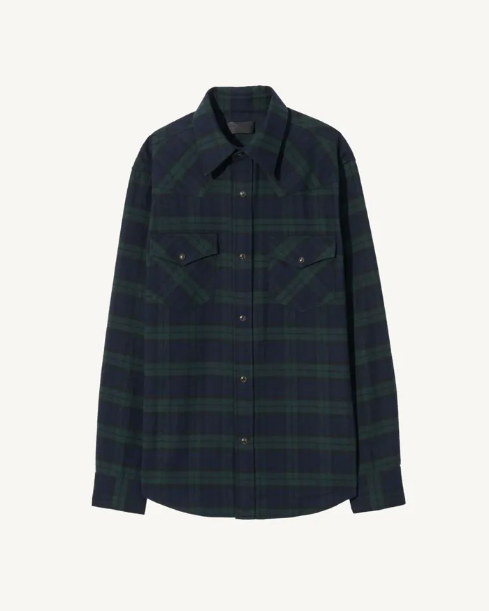 TRAVIS SHIRT Greenmidnight Plaid Men Nili Lotan Shirts