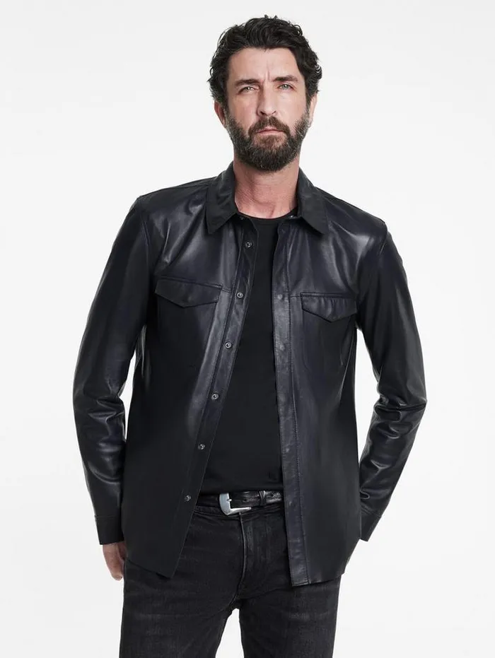TRAVIS SHIRT JACKET Dark Blue Men John Varvatos Leather Jackets