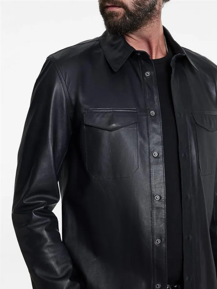 TRAVIS SHIRT JACKET Dark Blue Men John Varvatos Leather Jackets