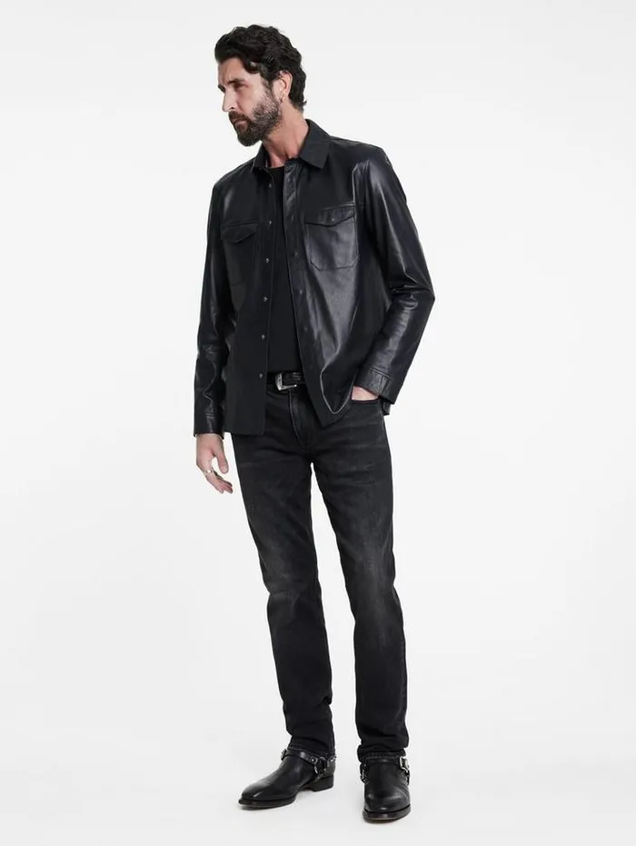 TRAVIS SHIRT JACKET Dark Blue Men John Varvatos Leather Jackets
