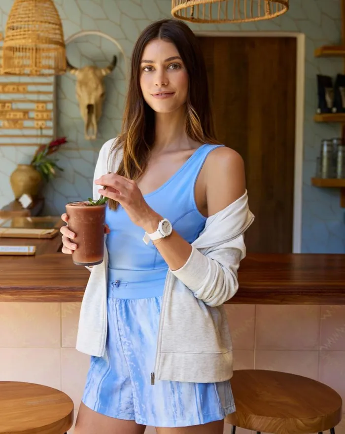 TravisMathew DAWN GLOW TECH WOVEN ROMPER Cornflower Blue Multi Women Jumpsuits and Rompers TravisMathew DAWN GLOW TECH WOVEN ROMPER Cornflower Blue Multi Women Jumpsuits and Rompers