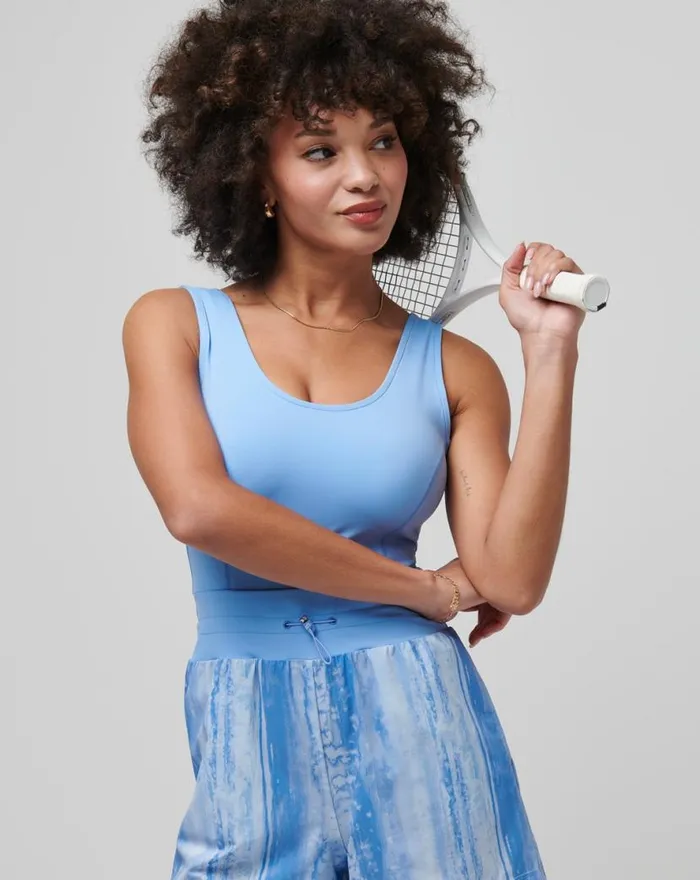 TravisMathew DAWN GLOW TECH WOVEN ROMPER Cornflower Blue Multi Women Jumpsuits and Rompers TravisMathew DAWN GLOW TECH WOVEN ROMPER Cornflower Blue Multi Women Jumpsuits and Rompers