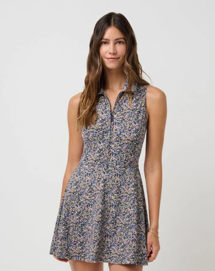 TravisMathew MOVEKNIT SLEEVELESS POLO DRESS 20 Cream Multi Women Dresses