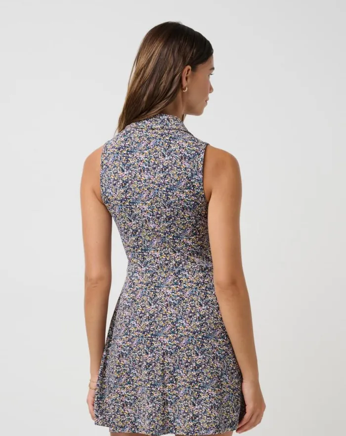 TravisMathew MOVEKNIT SLEEVELESS POLO DRESS 20 Cream Multi Women Dresses TravisMathew MOVEKNIT SLEEVELESS POLO DRESS 20 Cream Multi Women Dresses