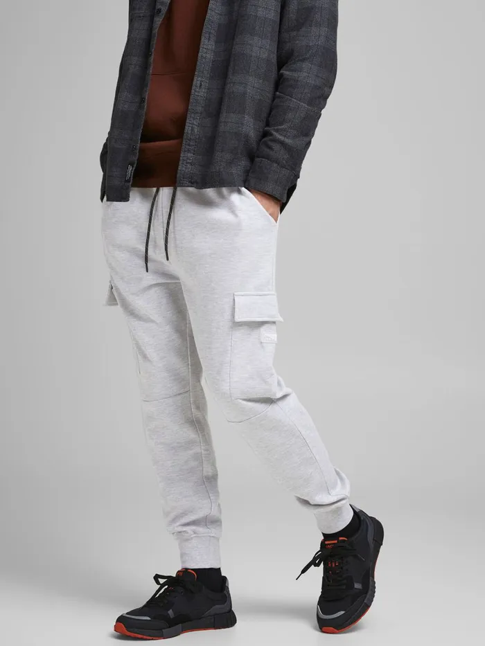 Trousers JACK and JONES Mens GORDON AIR CARGO SWEATPANTS Grey Light Grey Melange Gift 4 You